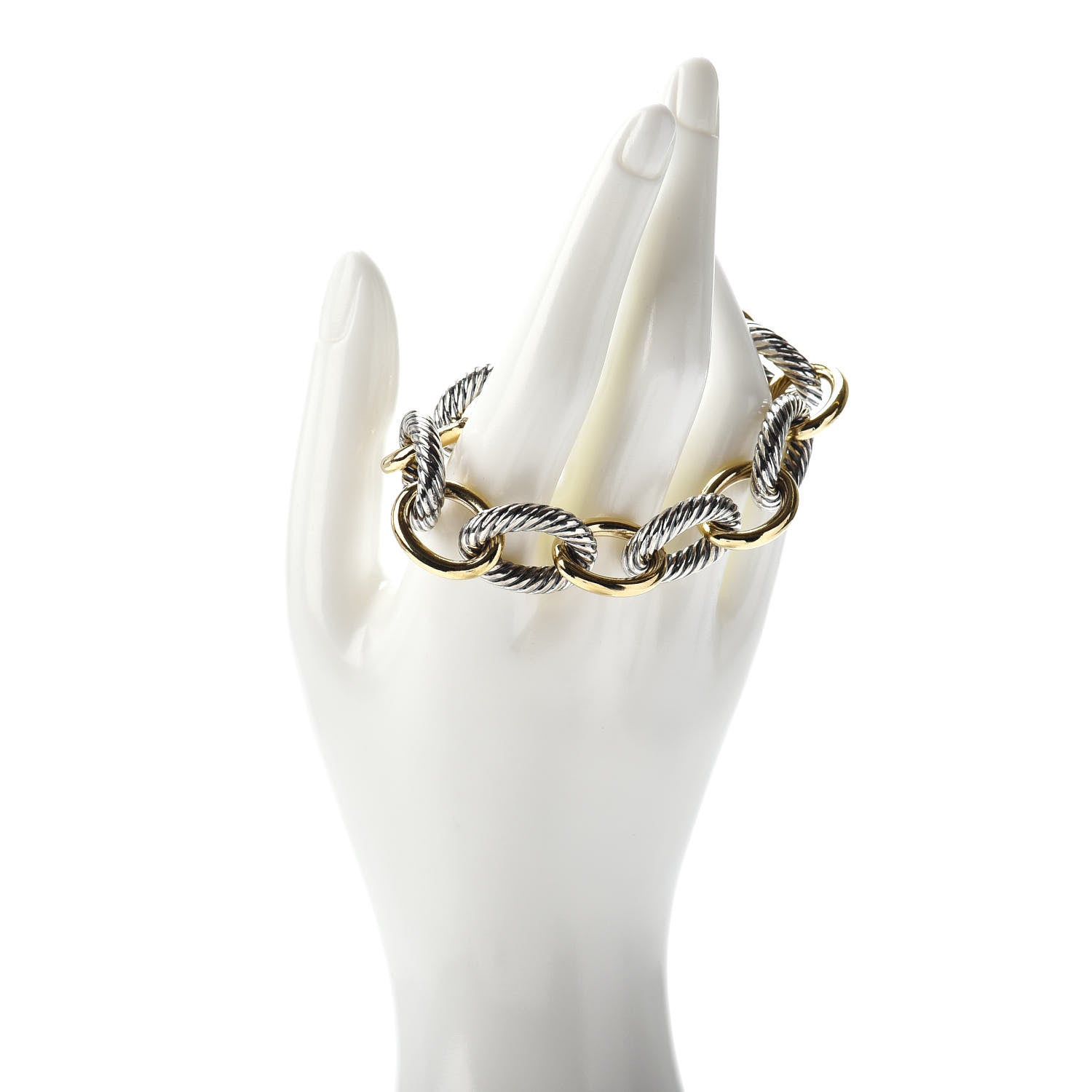 David Yurman Sterling Silver 18K Yellow Gold 17mm Extra Large Oval Link Bracelet 2 of 4