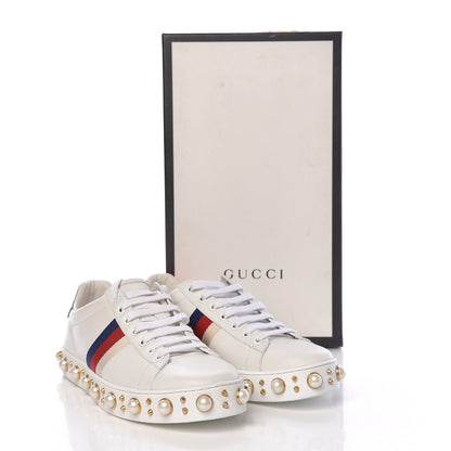 Gucci Calfskin Ayers Web Pearl Studded Womens Ace Sneakers 40.5 White 9 of 9