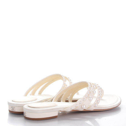 Chanel Lambskin Pearl Sandals 40 White 5 of 10