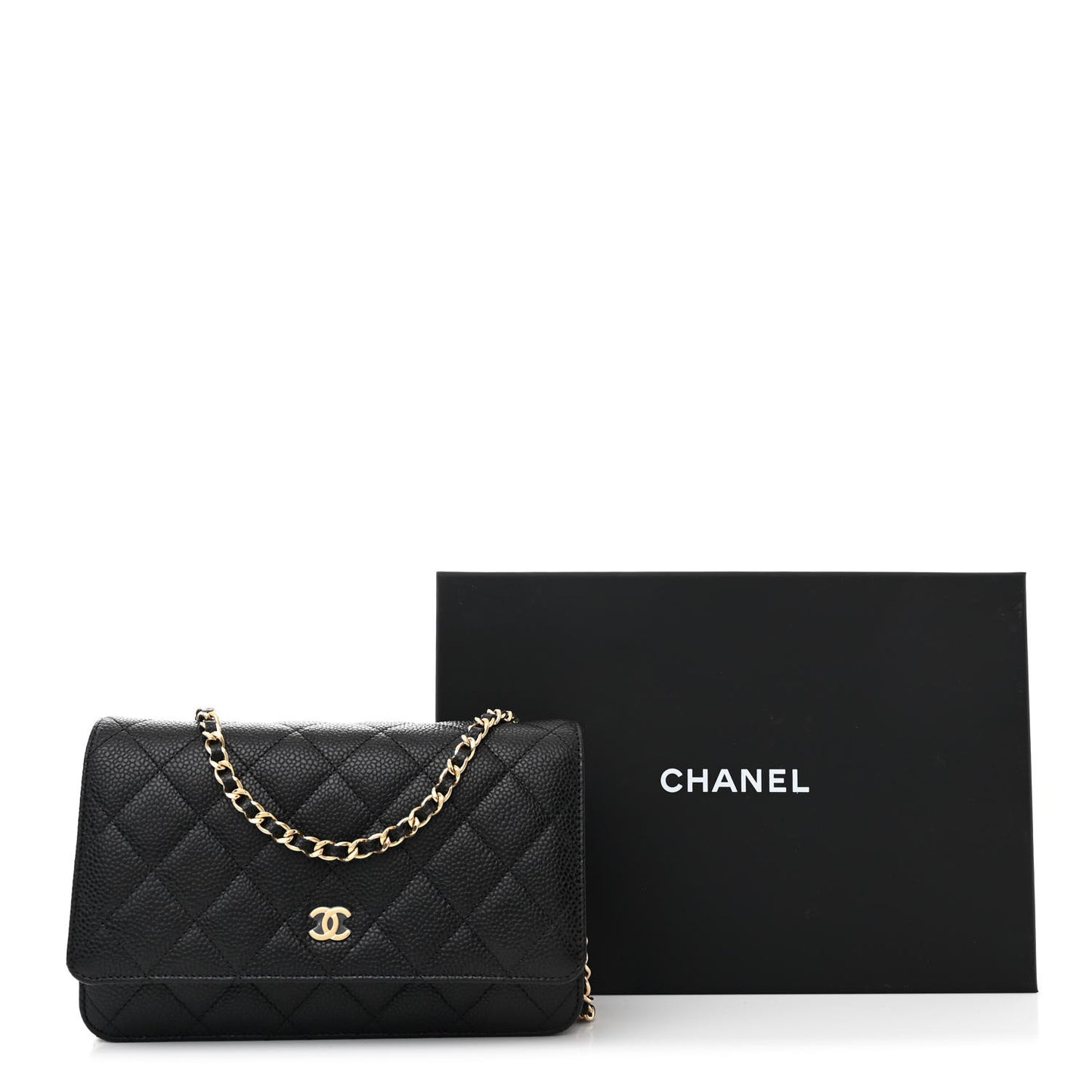 Caviar Quilted Wallet on Chain WOC Black