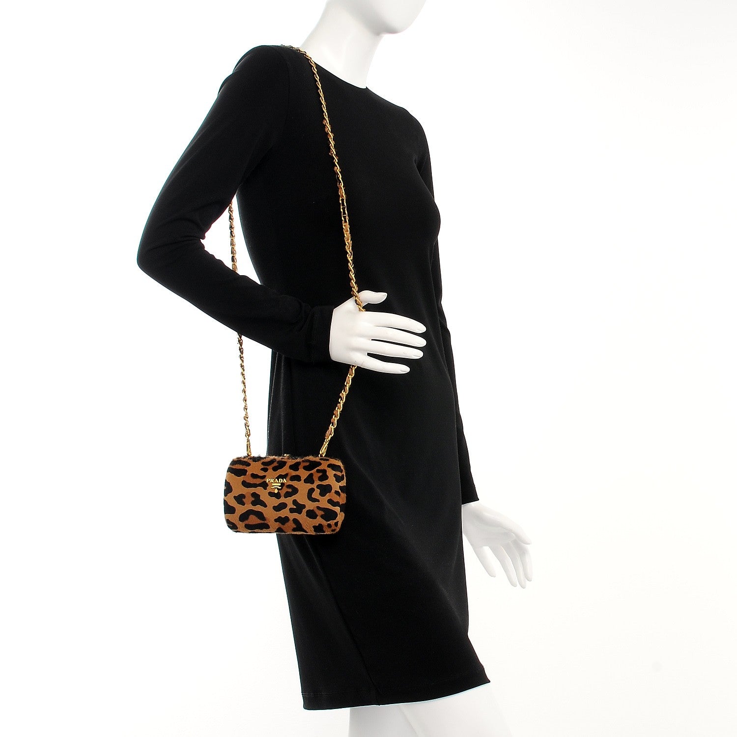 Prada Calf Hair Leopard Print Chain Clutch Miele 2 of 13