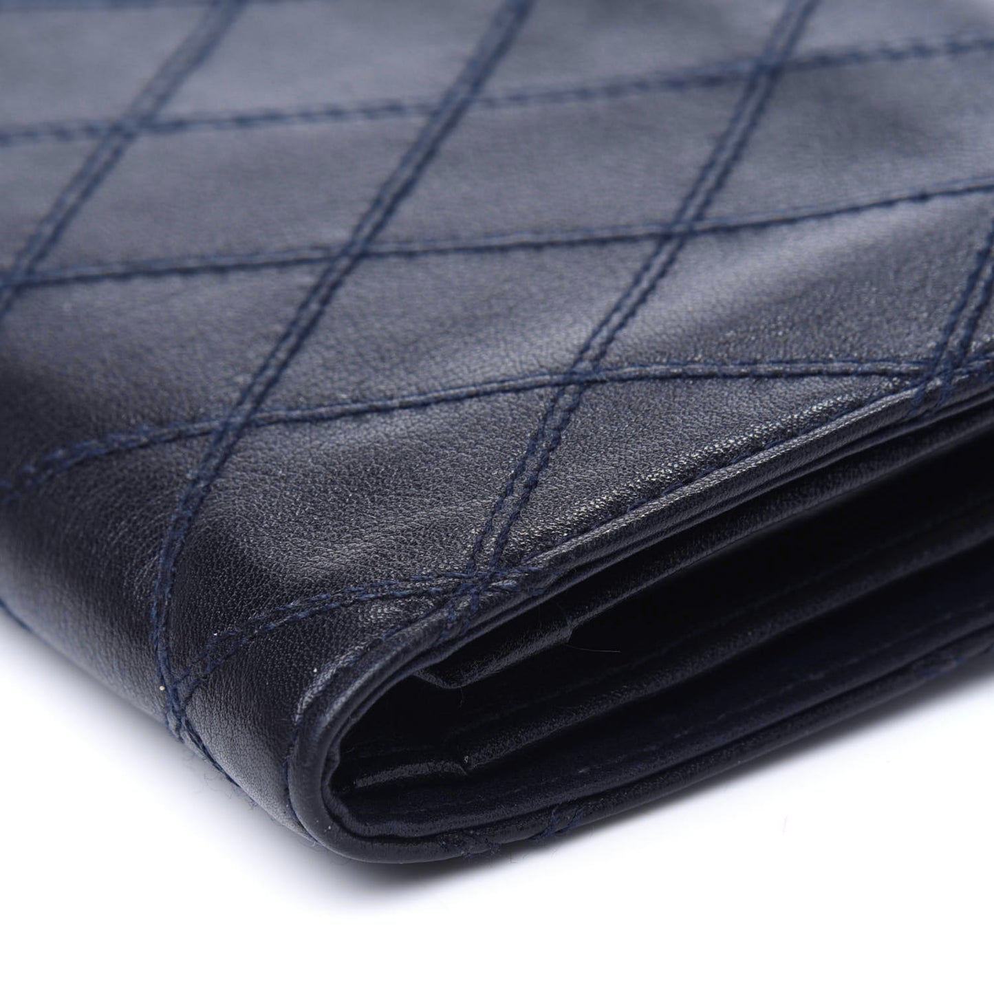 Lambskin Diamond Stitched Compact French Wallet Navy
