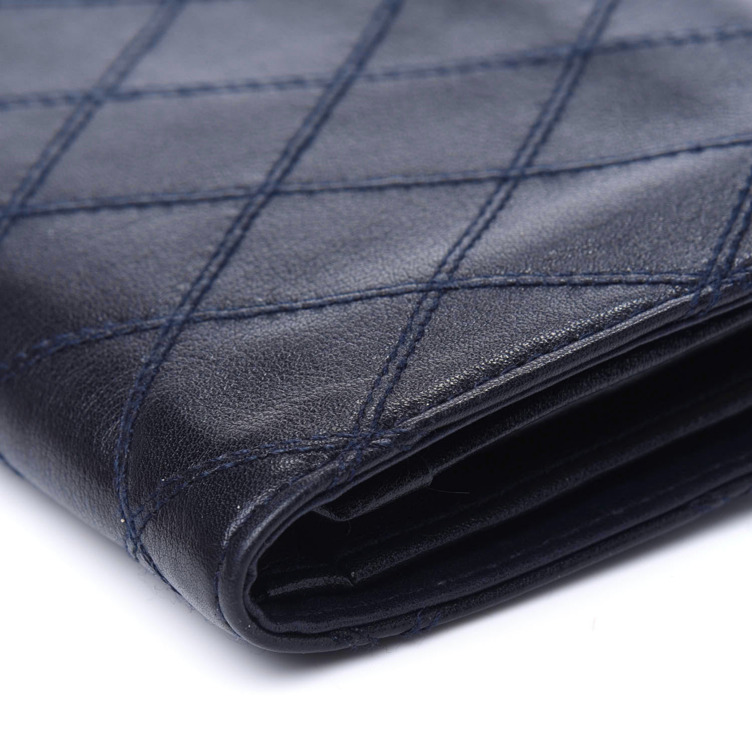 Chanel Lambskin Diamond Stitched Compact French Wallet Navy 12 of 18