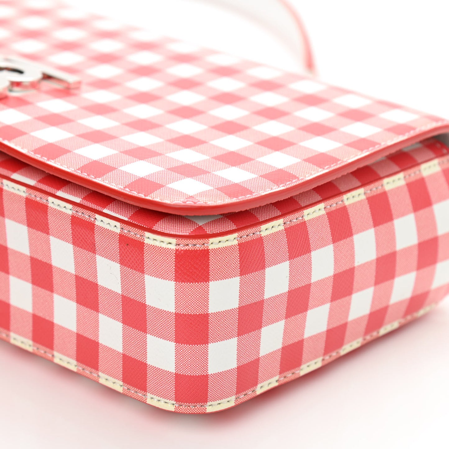 Calfskin Gingham Print Lola Bag Red White