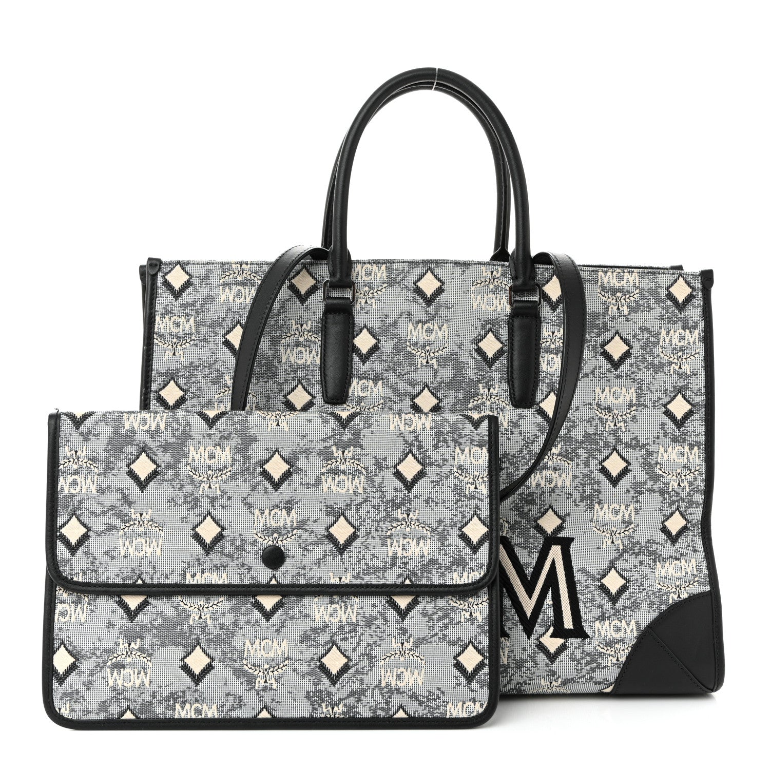 MCM Nappa Jacquard Monogram Large Tote Grey 1828262 – FASHIONPHILE