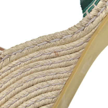 Gucci Canvas Malaga Kid Web Ankle Wrap Espadrille Wedge Sandals 40 Green Red Mystic White Emerald 9 of 19