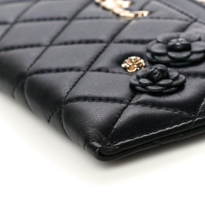 Chanel Lambskin Quilted Camellia Pouch With Handle Black 9 of 9