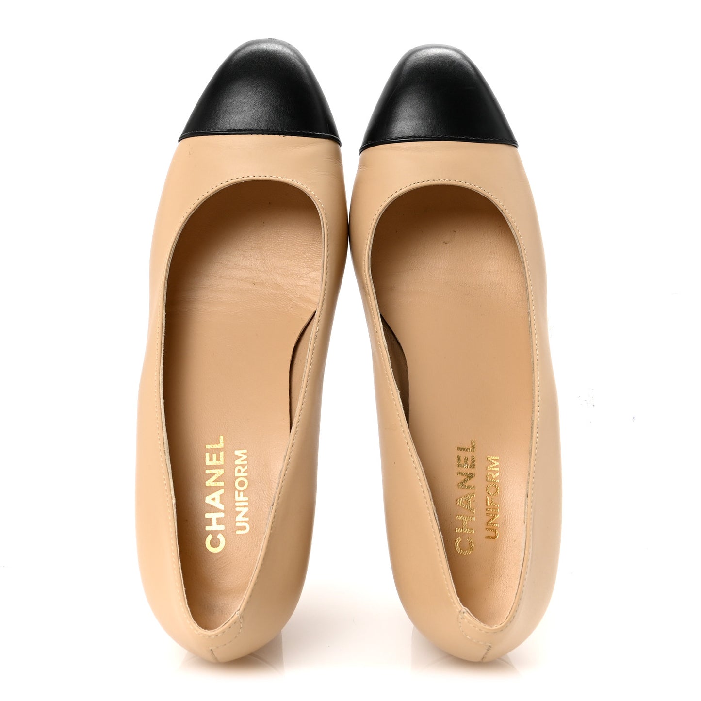 Lambskin Cap Toe CC Uniform Pumps 38 Beige Black