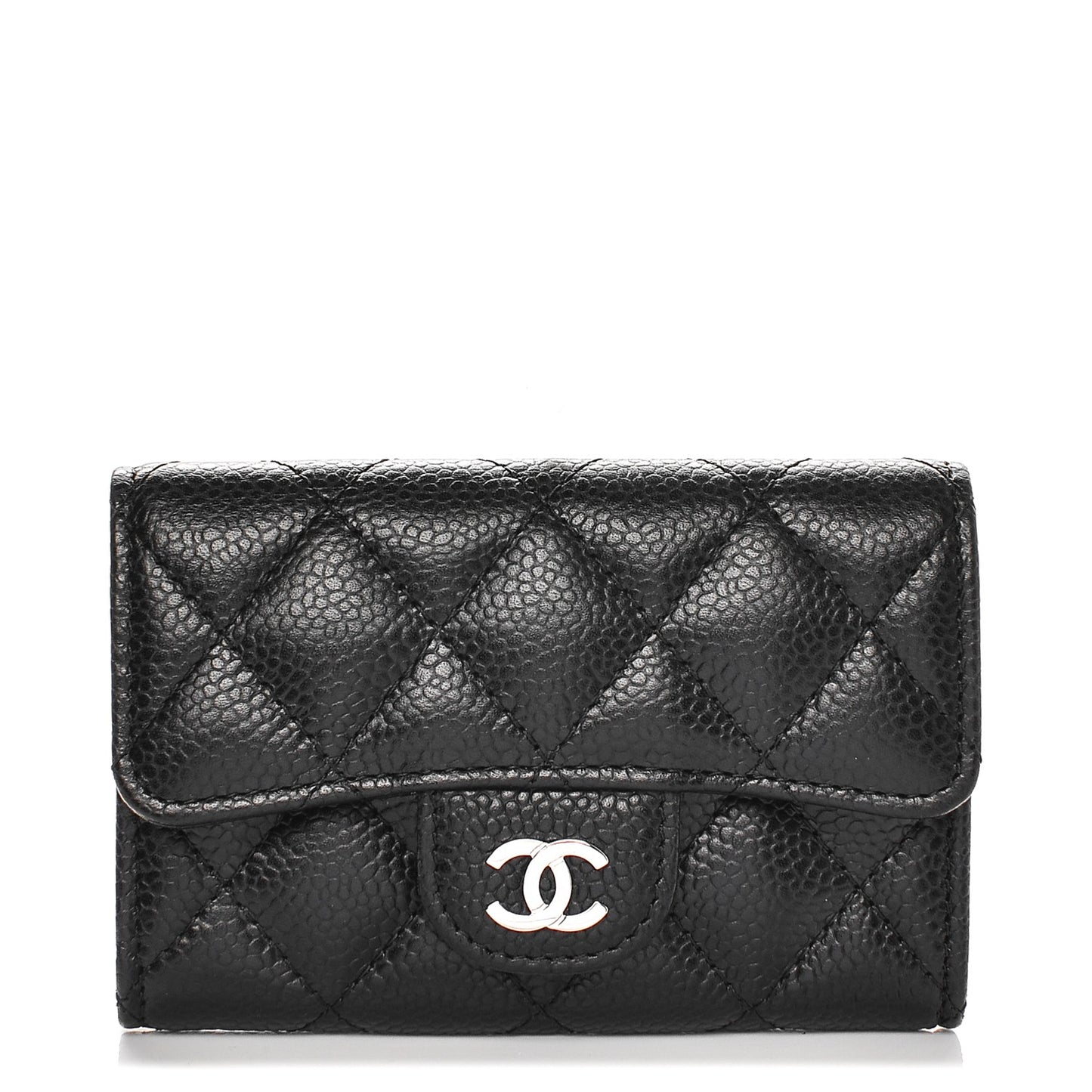 Caviar Quilted Flap Card Holder Black