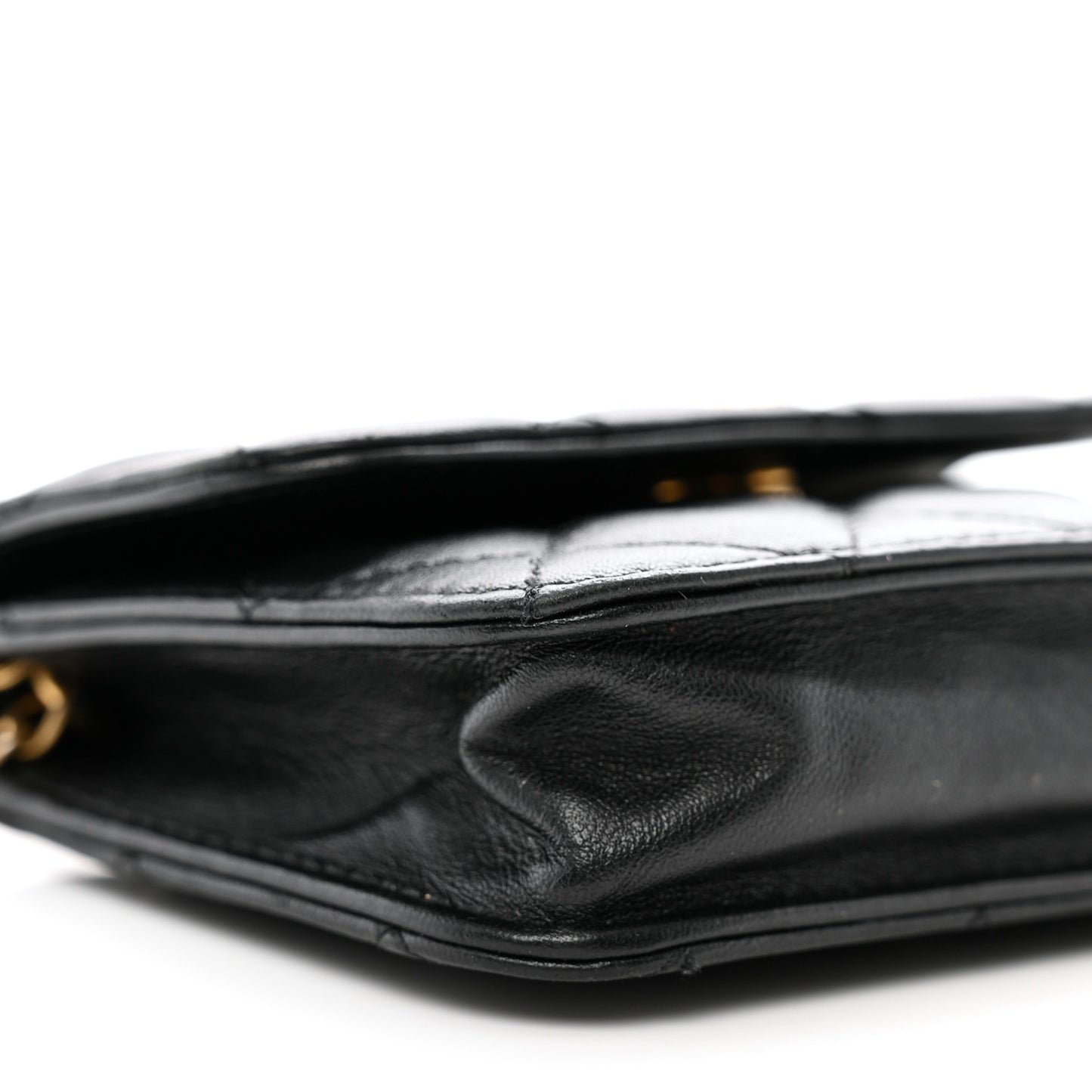 Lambskin Quilted CC Enamel Mini Belt Bag Black