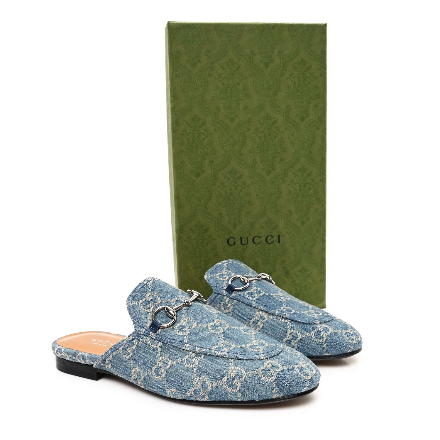 Gucci New Denim GG Malaga Kid Womens Princetown Slippers 36.5 Light Blue Royale 10 of 10
