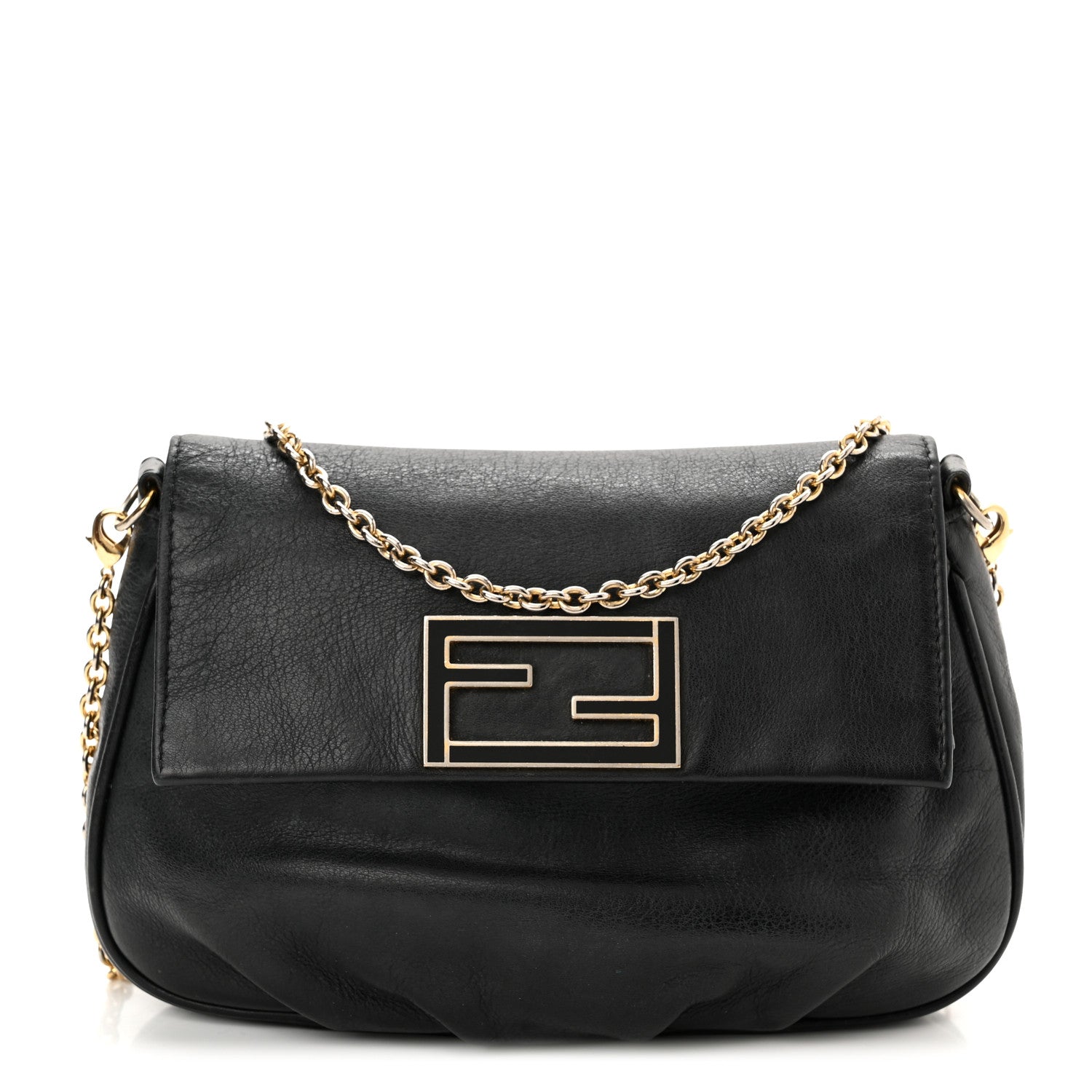 Fendi Vitello Flamingo Enamel Fendista Pouchette Crossbody Black 1 of 12