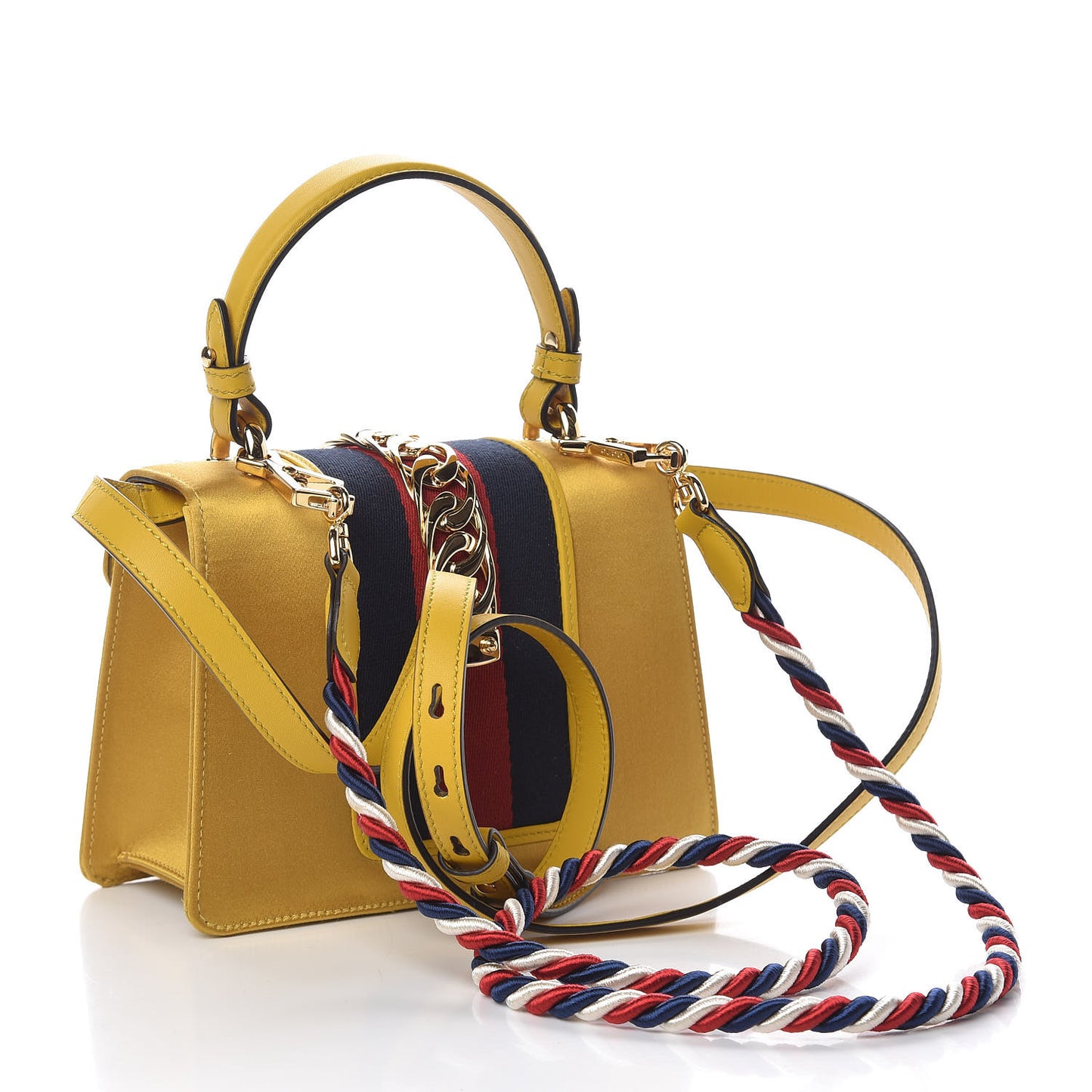 Satin Crystal Mini Sylvie Top Handle Bag Yellow