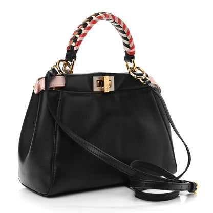 Fendi Nappa Vitello Century Woven Handle Mini Peekaboo Iconic Satchel Black Confetto Multicolor 3 of 11