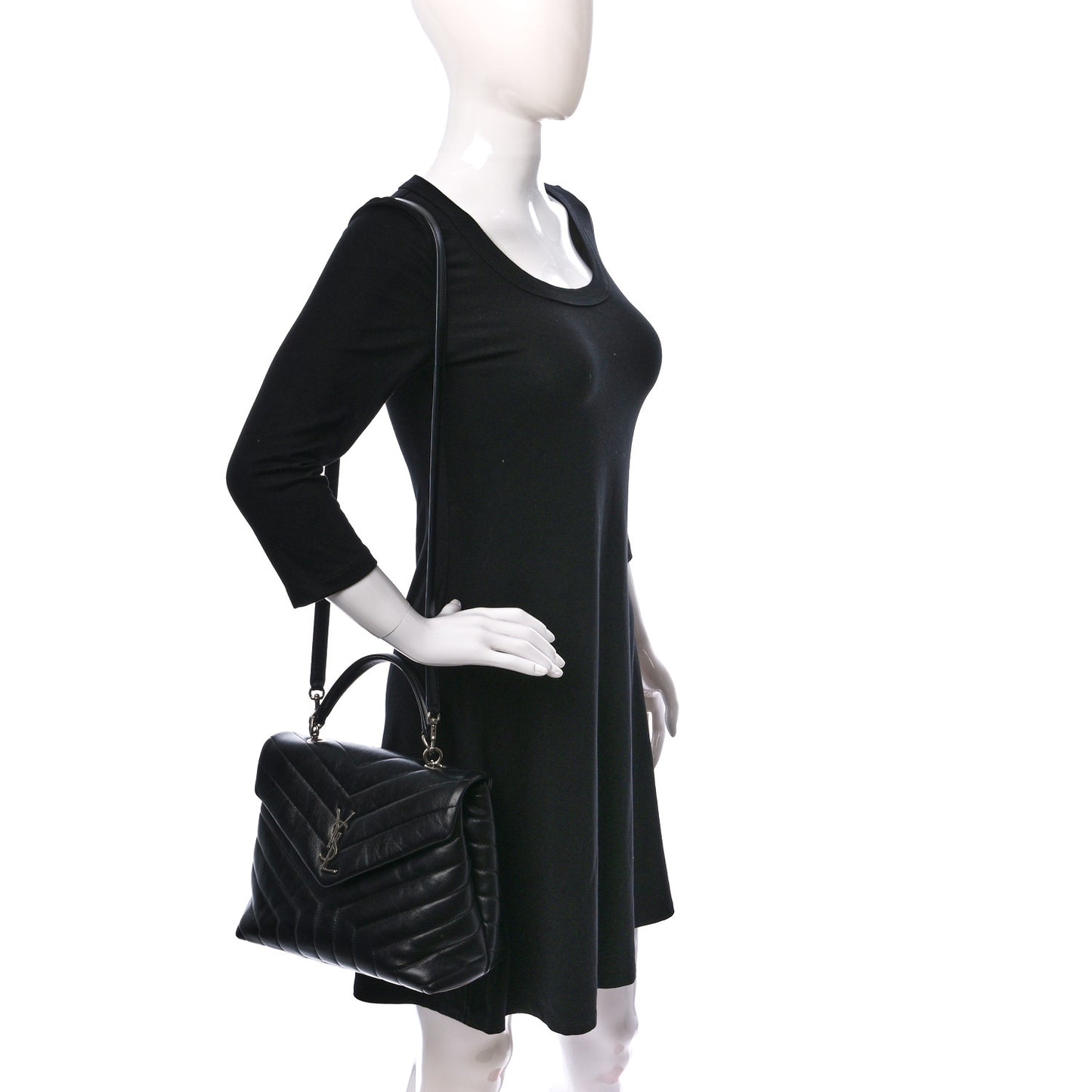 Calfskin Y Quilted Monogram Medium Loulou Satchel Black