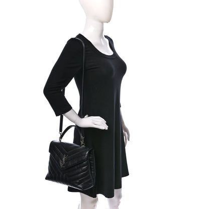 Saint Laurent Calfskin Y Quilted Monogram Medium Loulou Satchel Black 2 of 11