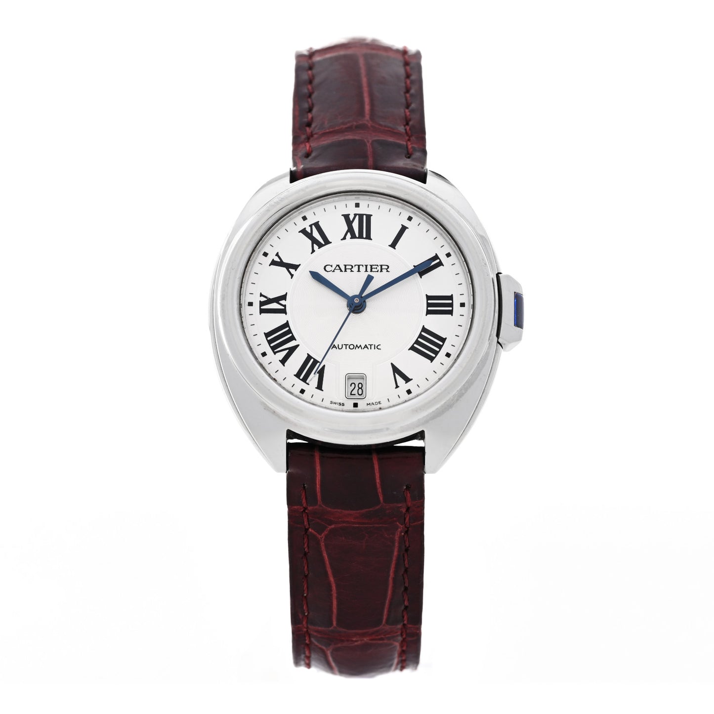 Stainless Steel Alligator 35mm Cle De Cartier Automatic Watch Burgundy