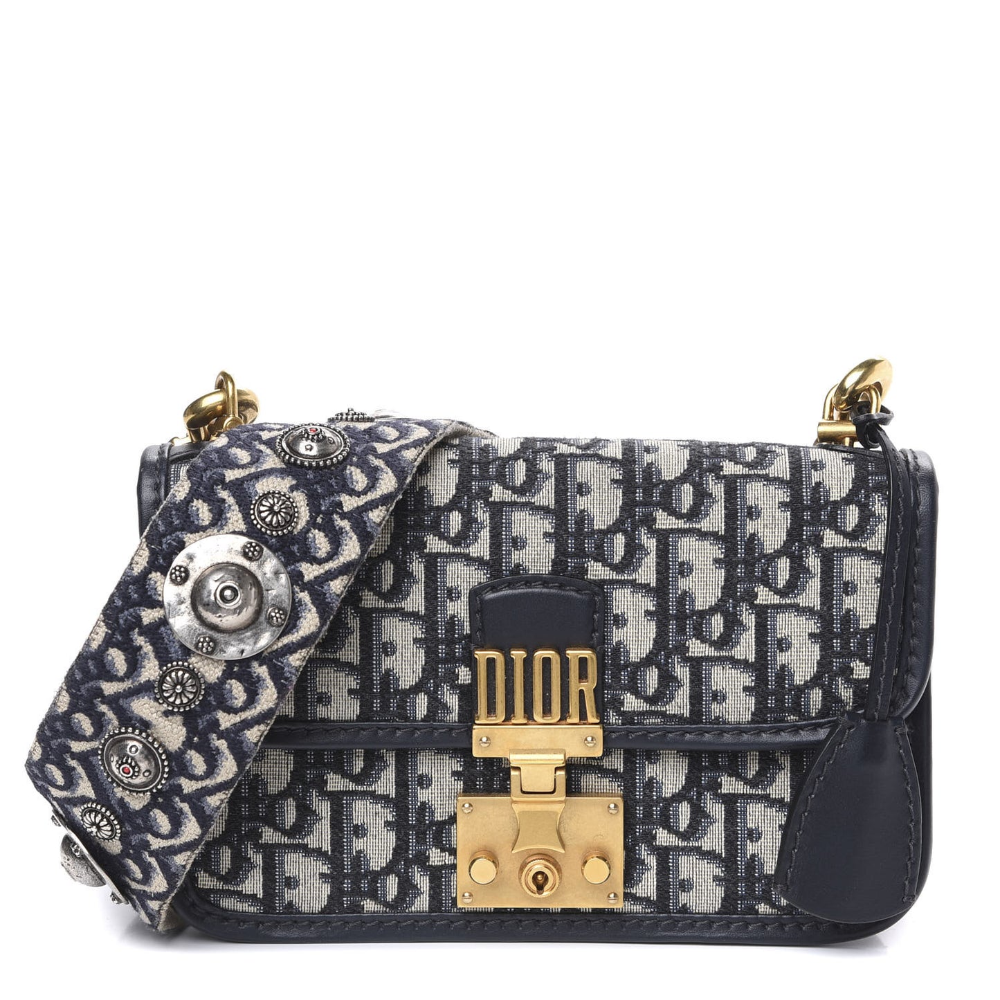 Oblique Small DiorAddict Flap Bag Navy Blue