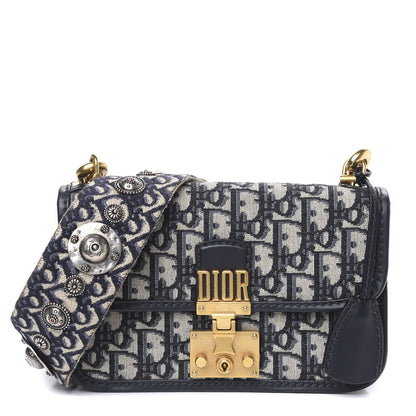 Christian Dior Oblique Small DiorAddict Flap Bag Navy Blue 1 of 9