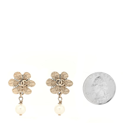Chanel Pearl CC Camellia Dangle Earrings Gold 2 of 4