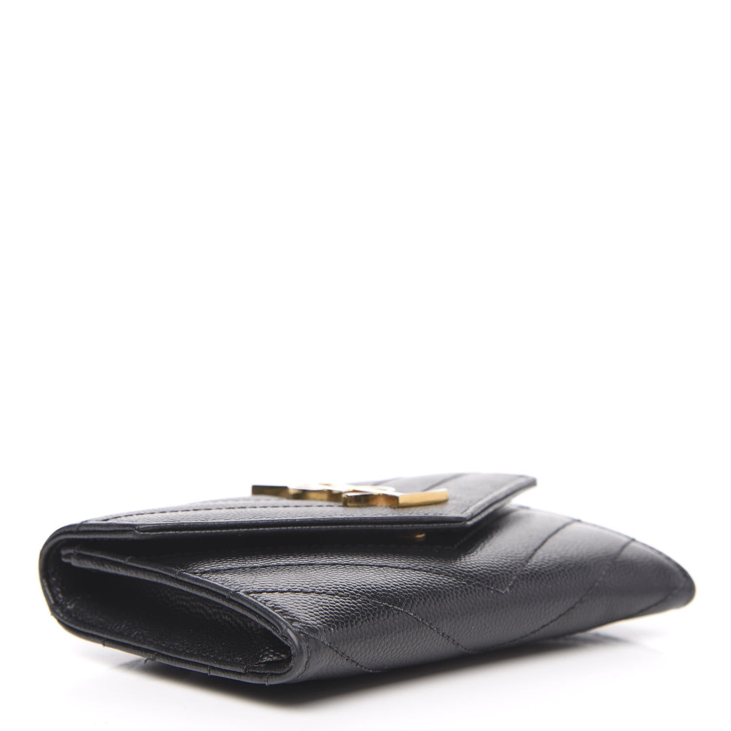 Saint Laurent Grain De Poudre Matelasse Chevron Small Monogram Envelope Wallet Black 4 of 9