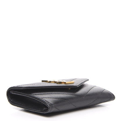Saint Laurent Grain De Poudre Matelasse Chevron Small Monogram Envelope Wallet Black 4 of 9