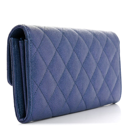 Chanel Iridescent Caviar Quilted Large Gusset Flap Wallet Dark Blue 3 of 10