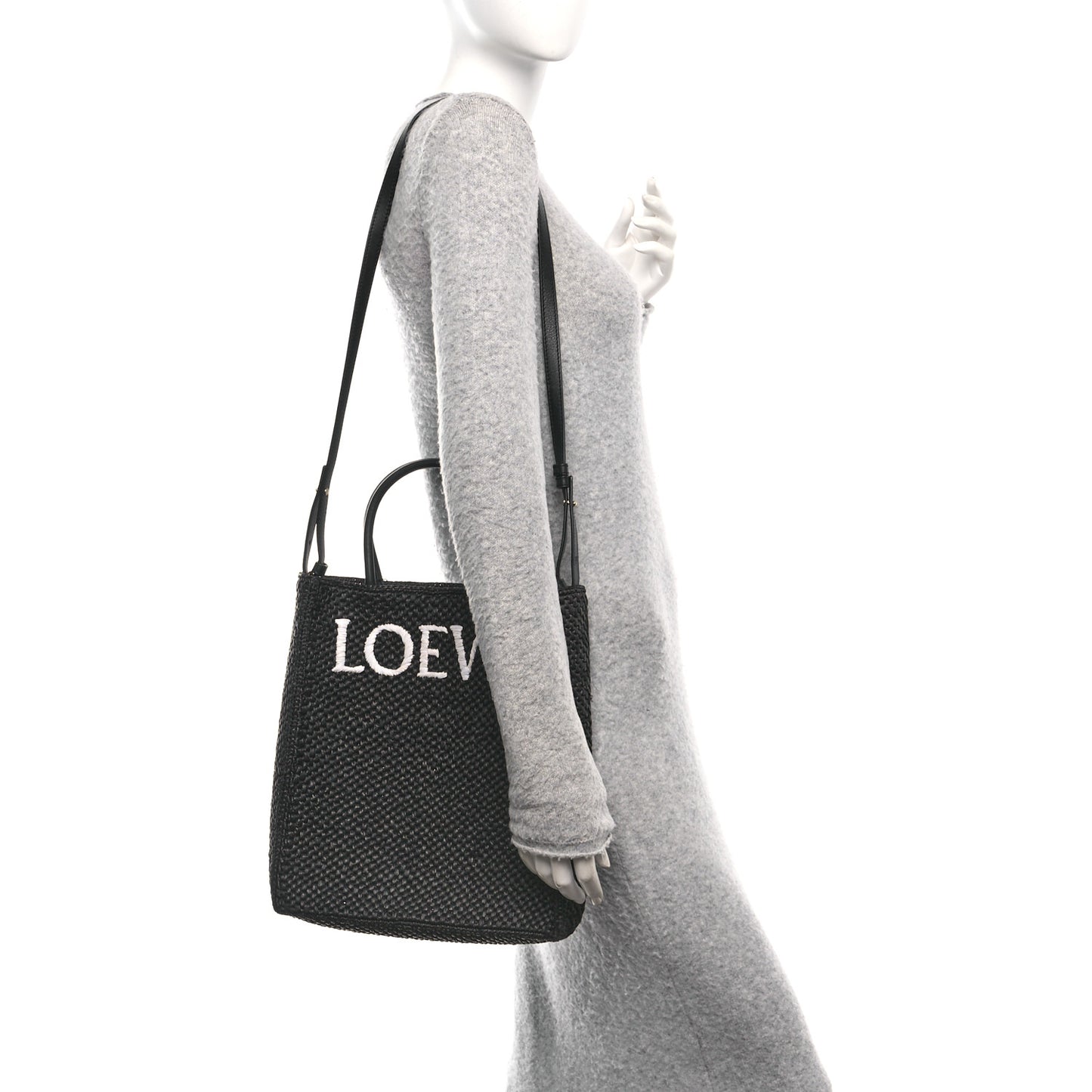Raffia Calfskin Standard A4 Tote Bag Black