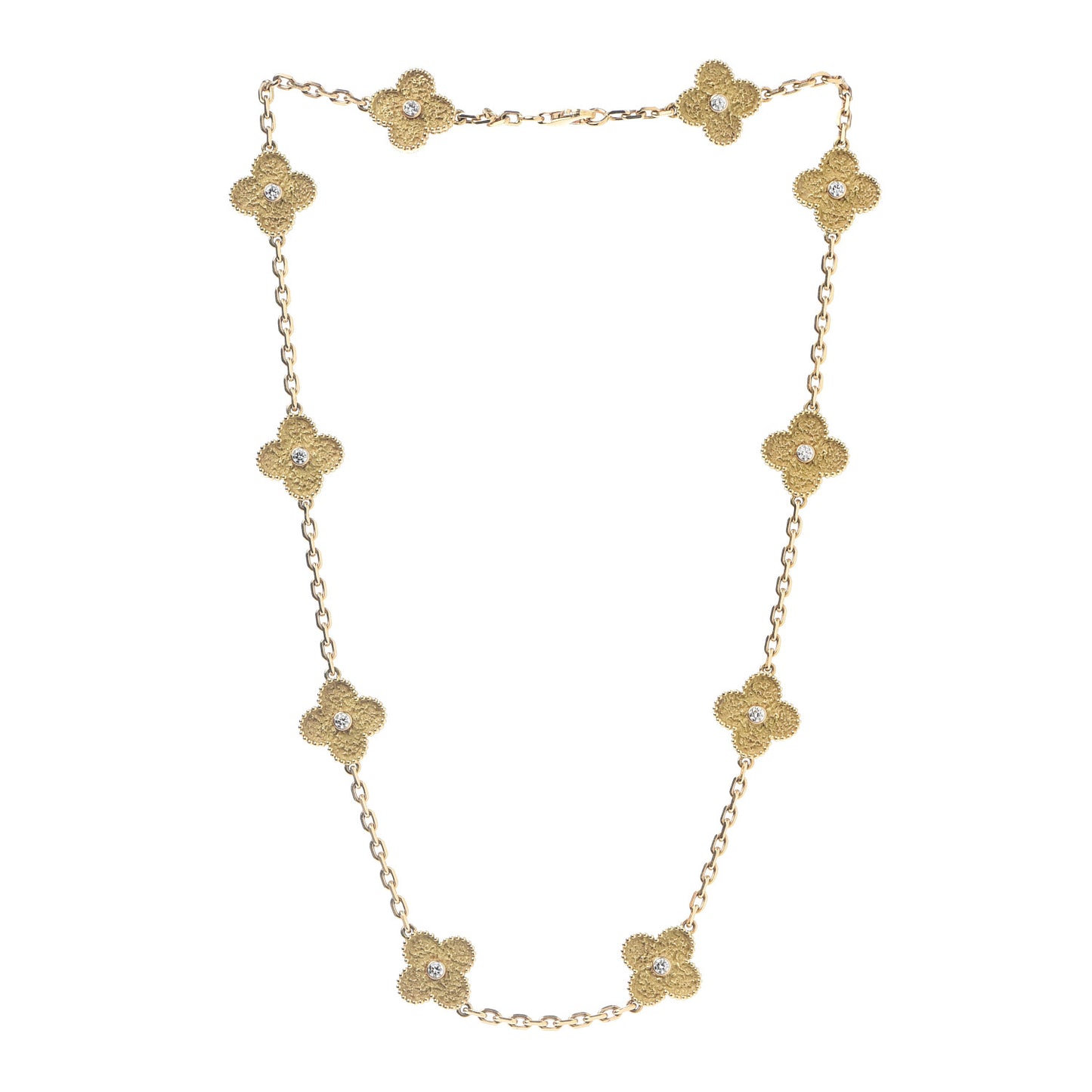 18K Yellow Gold Diamond 10 Motifs Vintage Alhambra Necklace