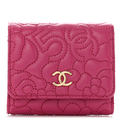 Chanel Lambskin Camellia Embossed Small Wallet Pink 1 of 7