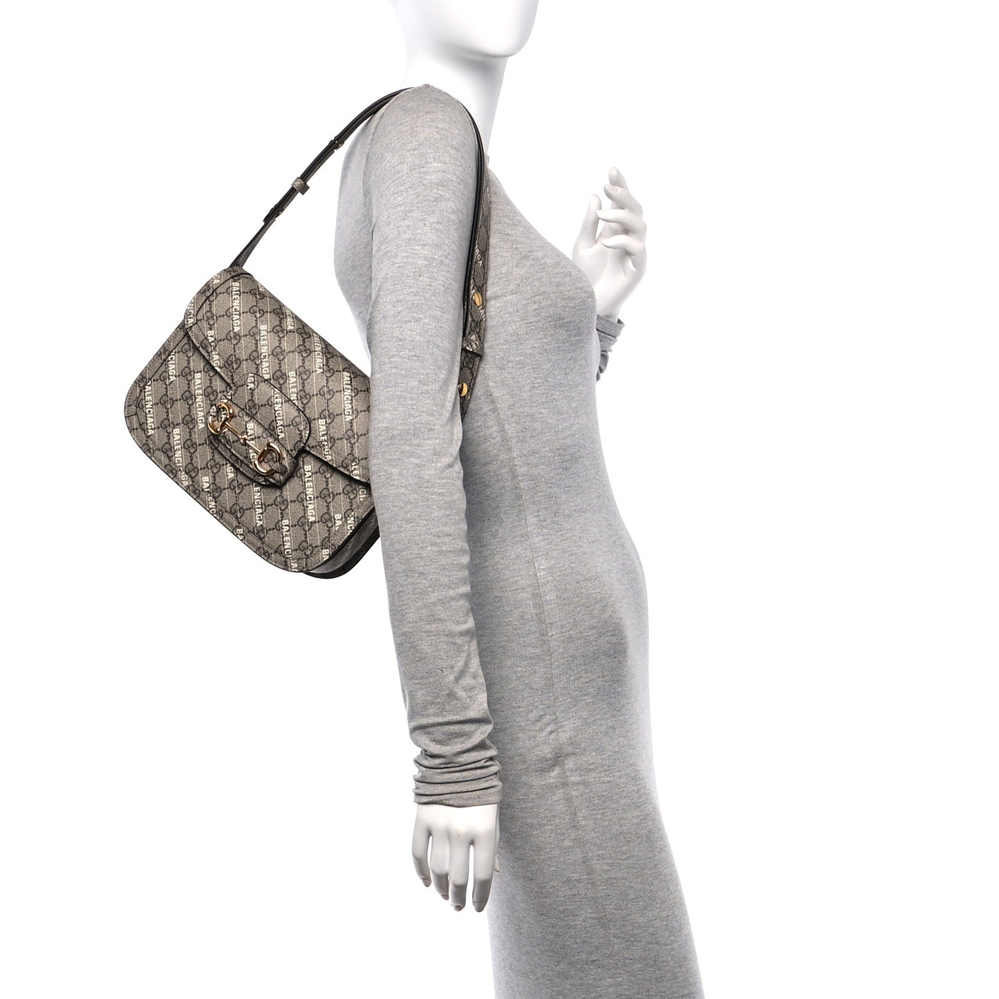 X BALENCIAGA GG Supreme Monogram Logo Print Horsebit 1955 Shoulder Bag Beige Ebony