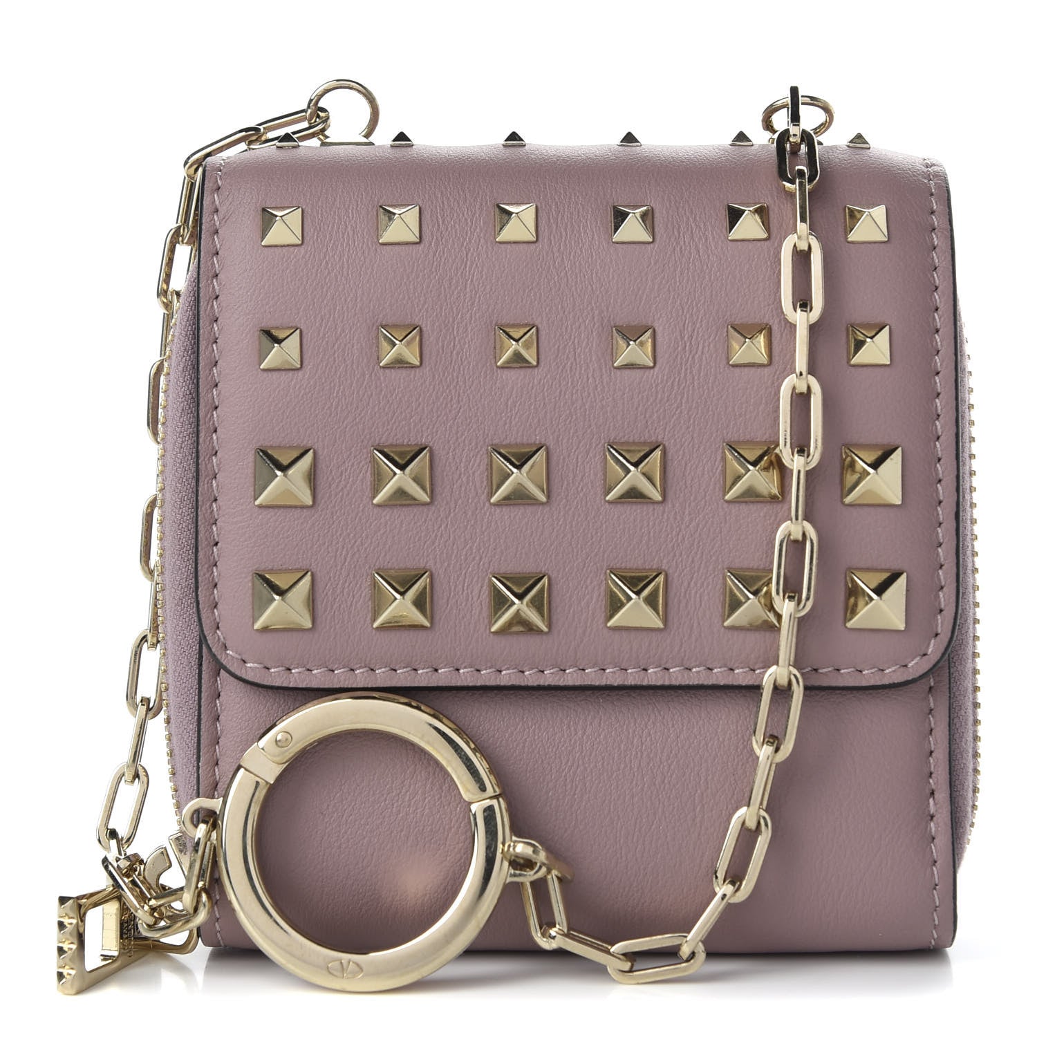 Valentino Garavani Calfskin Rockstud Carry Secrets Compact Wallet With Chain Lipstick 1 of 7