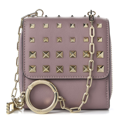 Valentino Garavani Calfskin Rockstud Carry Secrets Compact Wallet With Chain Lipstick 1 of 7