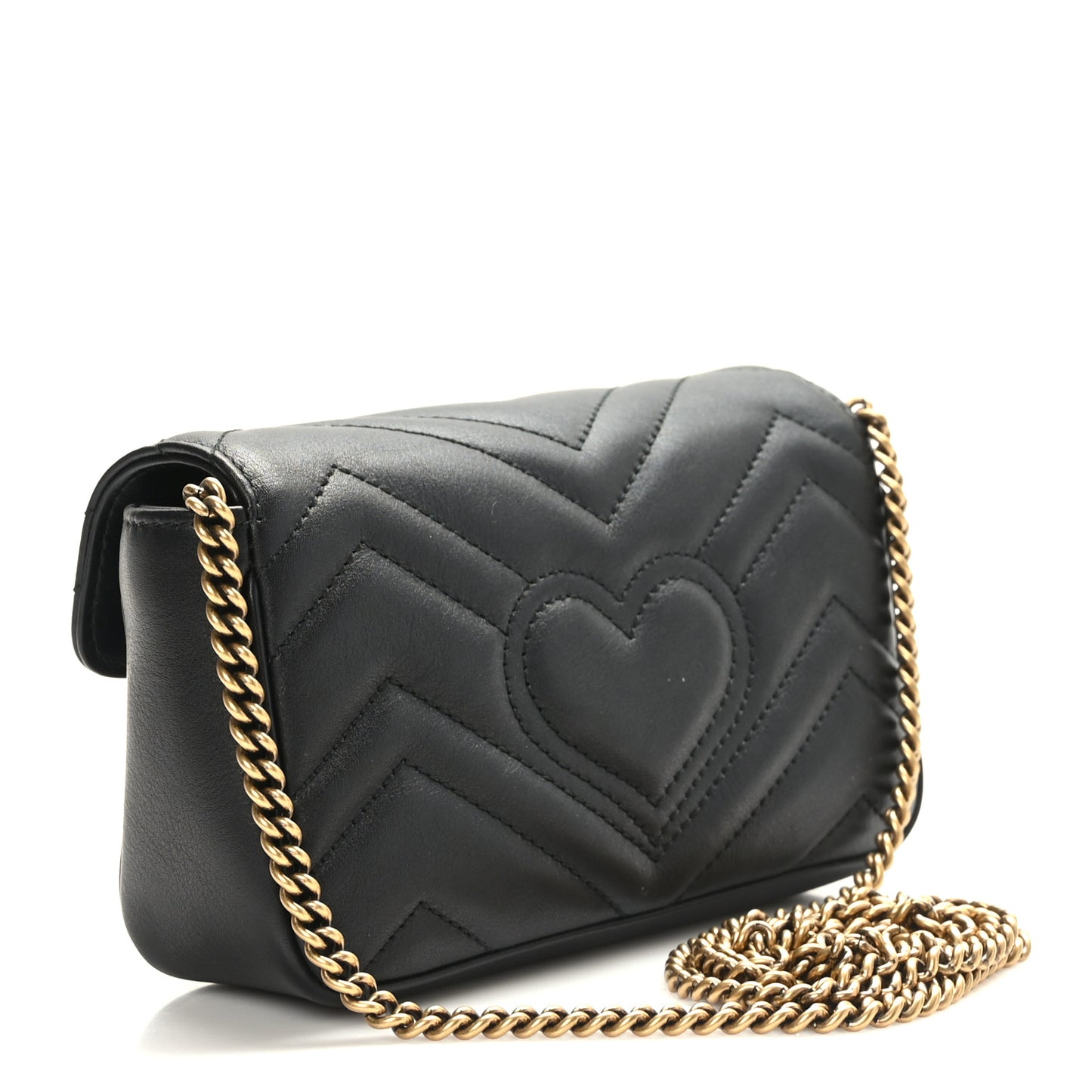 Calfskin Matelasse Super Mini GG Marmont Shoulder Bag Black