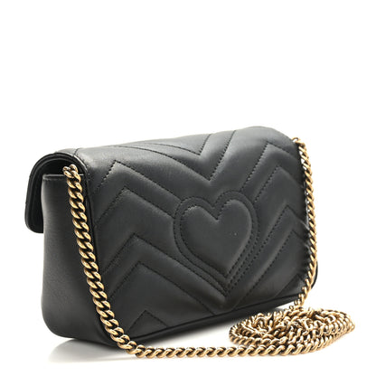 Gucci Calfskin Matelasse Super Mini GG Marmont Shoulder Bag Black 3 of 10