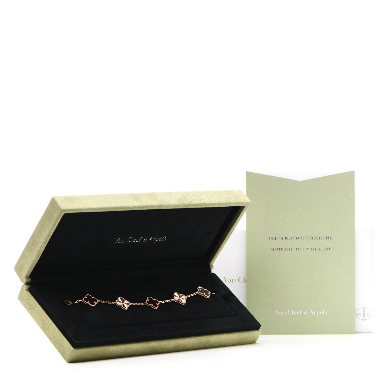 Van Cleef & Arpels 18K Rose Gold Carnelian 5 Motifs Guilloche Vintage Alhambra Bracelet 5 of 5
