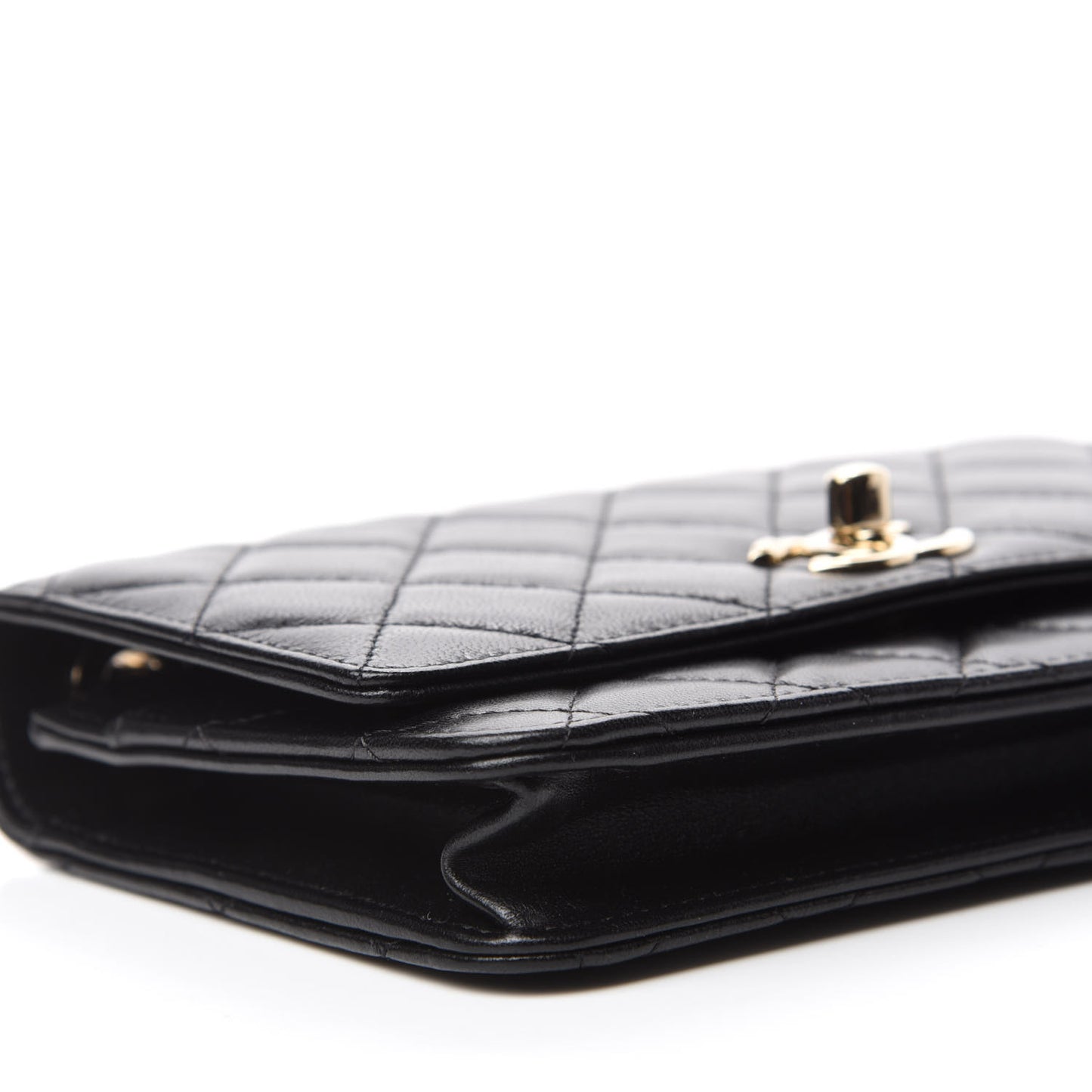 Lambskin Quilted Trendy CC Wallet On Chain WOC Black