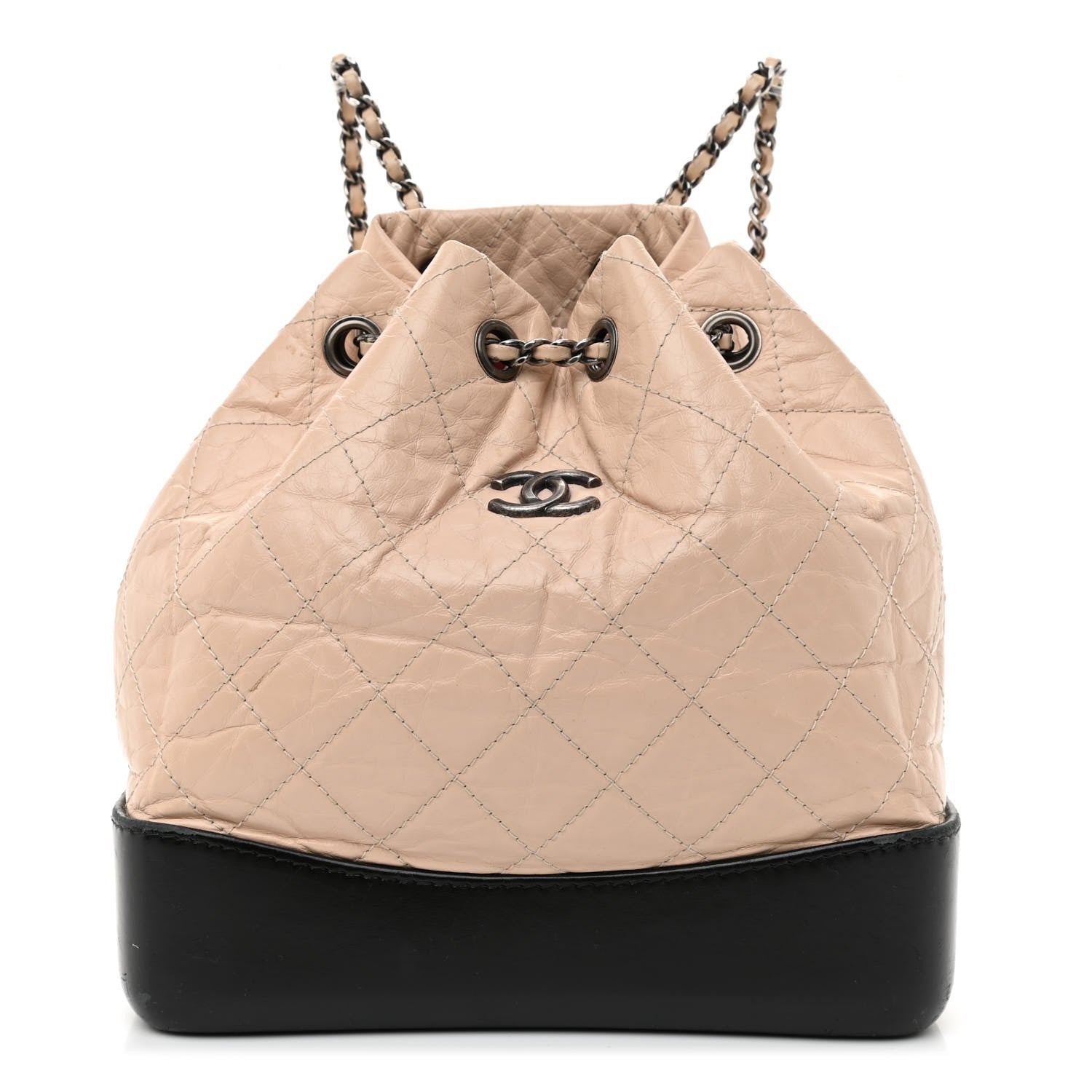 Chanel Aged Calfskin Quilted Small Gabrielle Backpack Beige Black 1 of 14