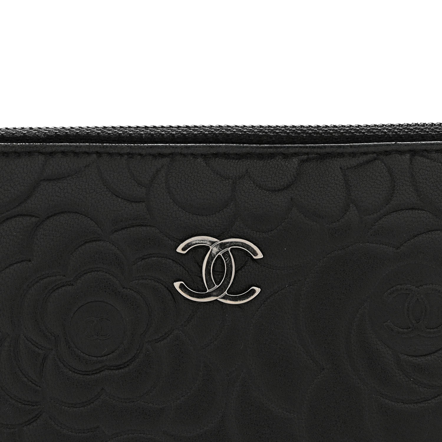 Chanel Lambskin Camellia Embossed Zip Around Organizer Wallet Black 11 of 13