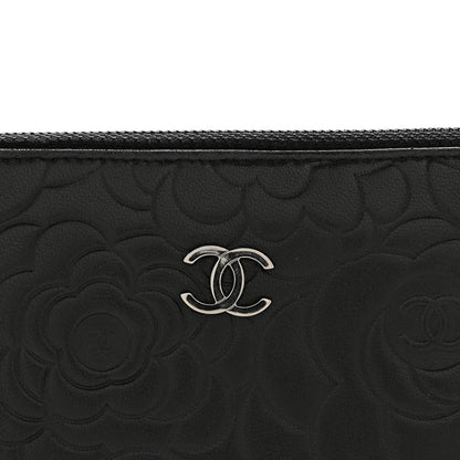 Chanel Lambskin Camellia Embossed Zip Around Organizer Wallet Black 11 of 13