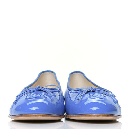 Chanel Patent Calfskin CC Cap Toe Ballerina Flats 39 Blue 2 of 5