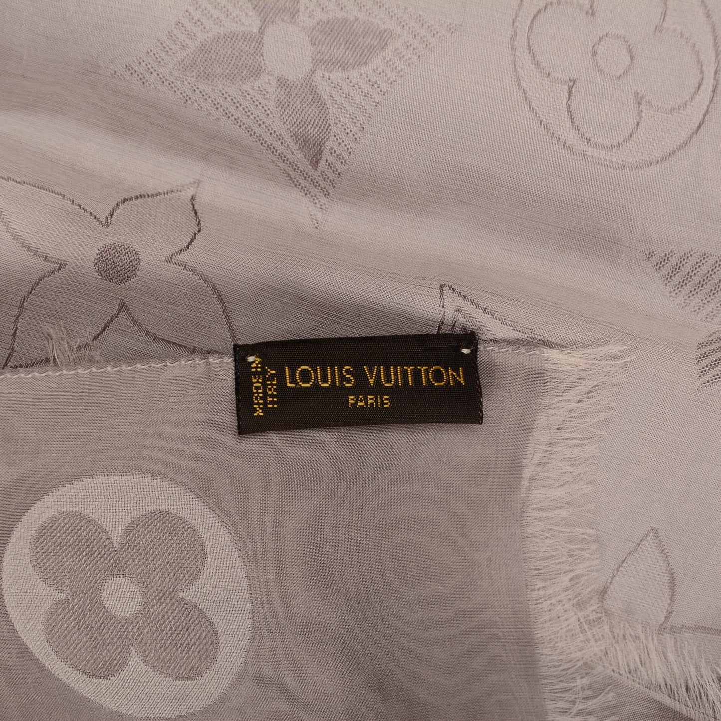 Silk Monogram Reversible Stole Scarf Grey Beige
