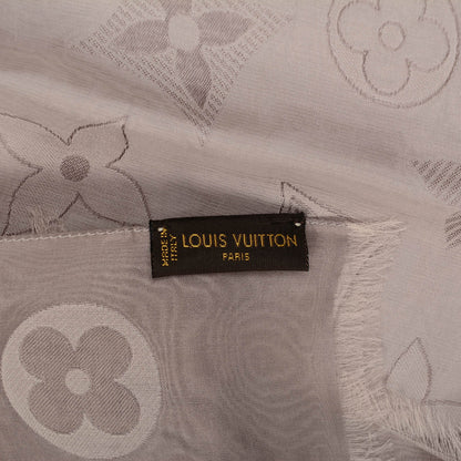 Louis Vuitton Silk Monogram Reversible Stole Scarf Grey Beige 5 of 6