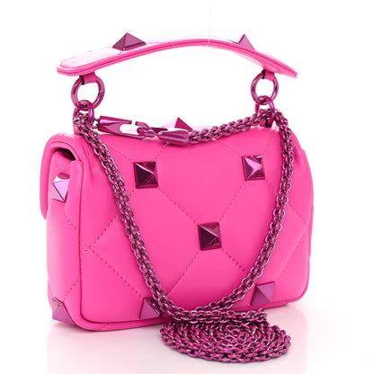 Valentino Garavani Nappa Lacquer Monochrome Small Roman Stud Shoulder Bag Pink PP 3 of 9