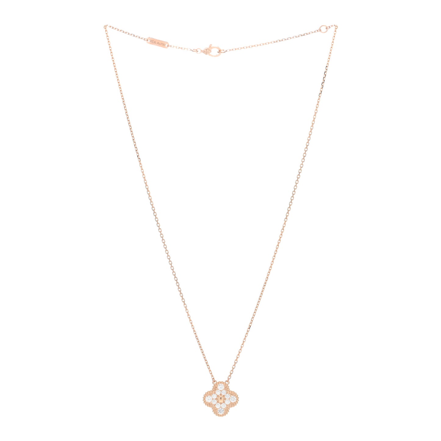 18K Rose Gold Diamond Vintage Alhambra Pendant Necklace