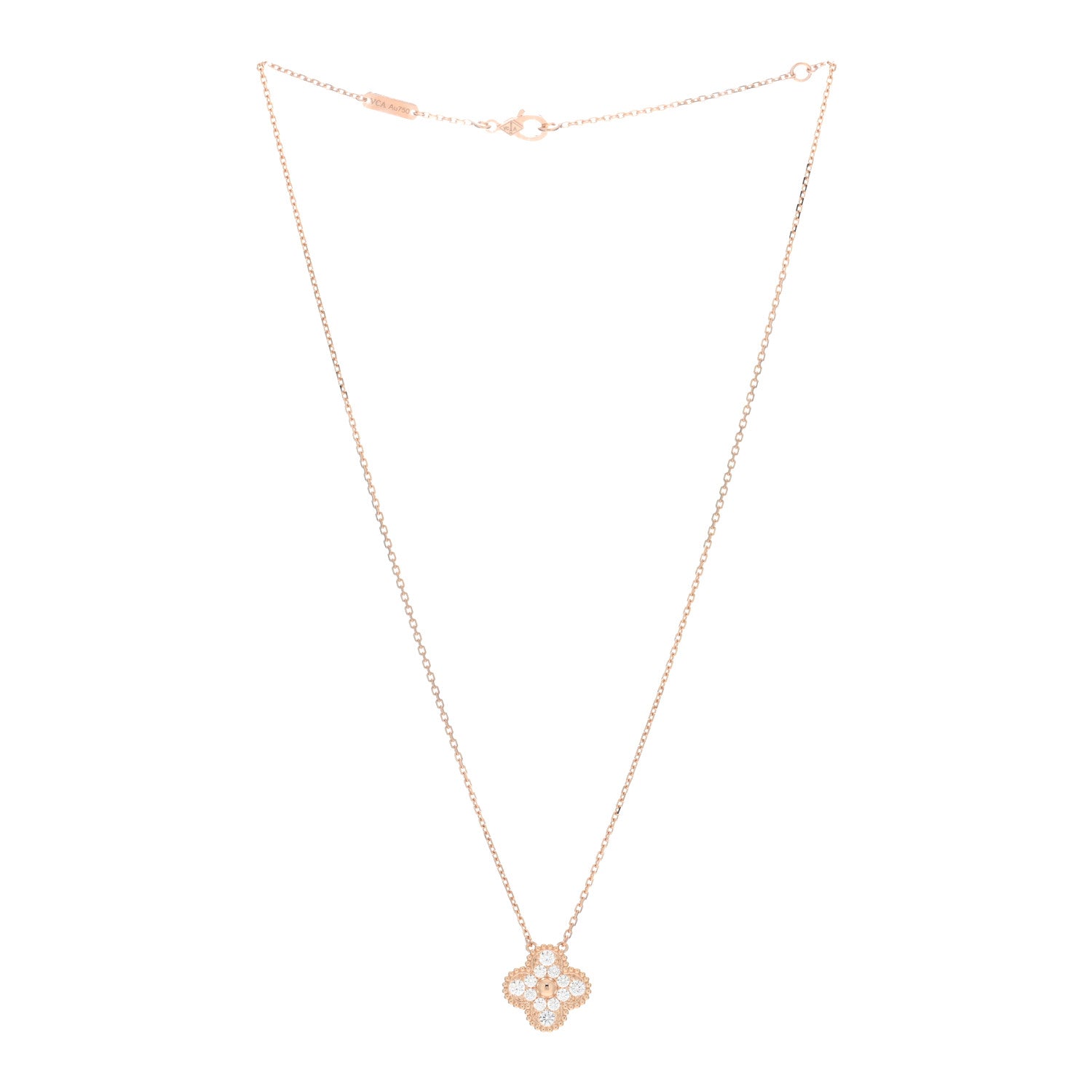 Van Cleef & Arpels 18K Rose Gold Diamond Vintage Alhambra Pendant Necklace 2 of 4