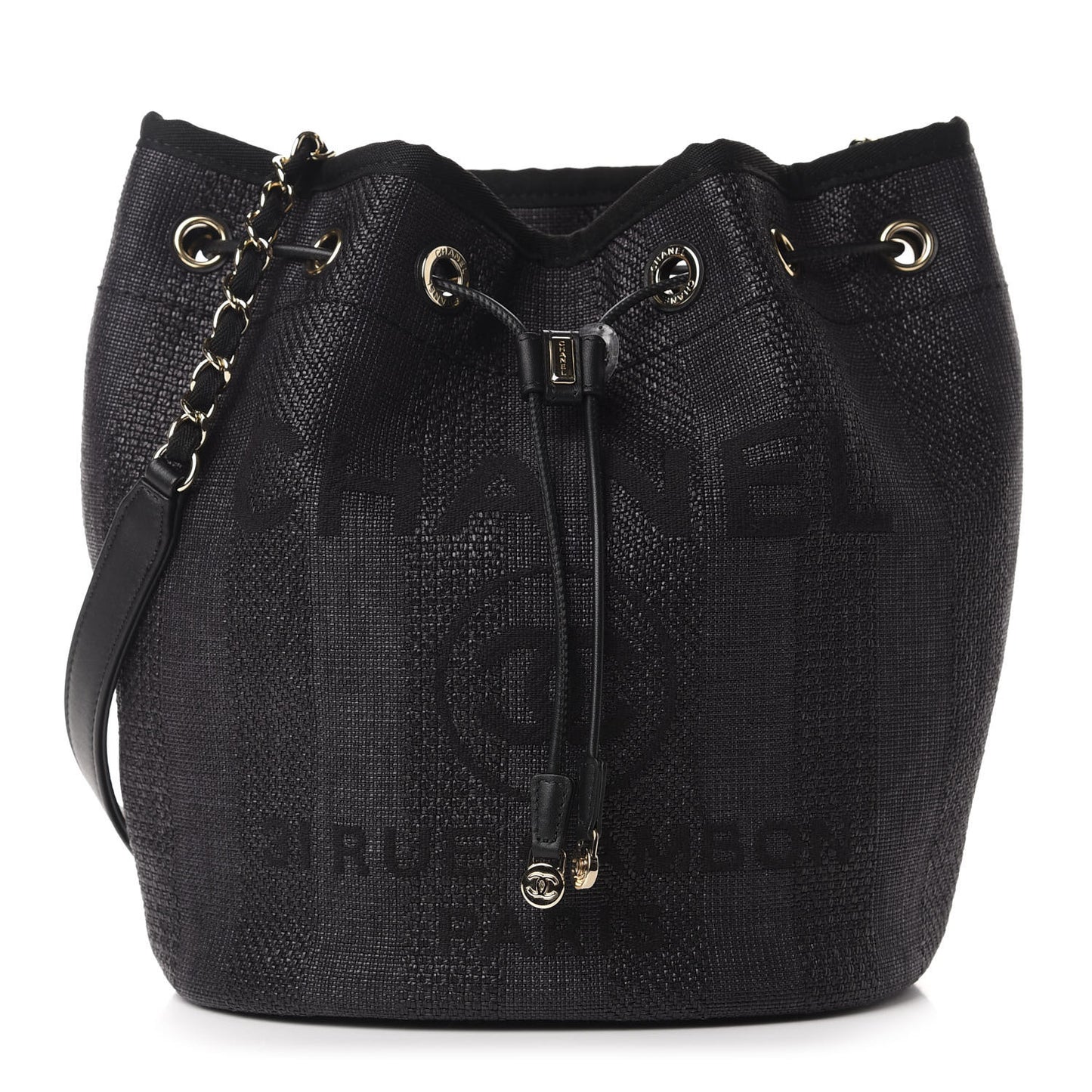 Mixed Fibers Stripe Deauville Drawstring Bag Black