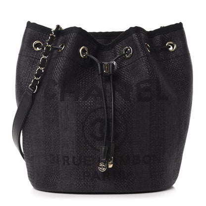 Chanel Mixed Fibers Stripe Deauville Drawstring Bag Black 1 of 11