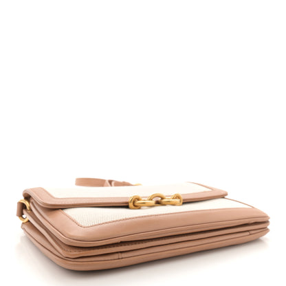 Saint Laurent Smooth Calfskin Cotton Canvas Le Maillon Satchel Natural Beige 4 of 13