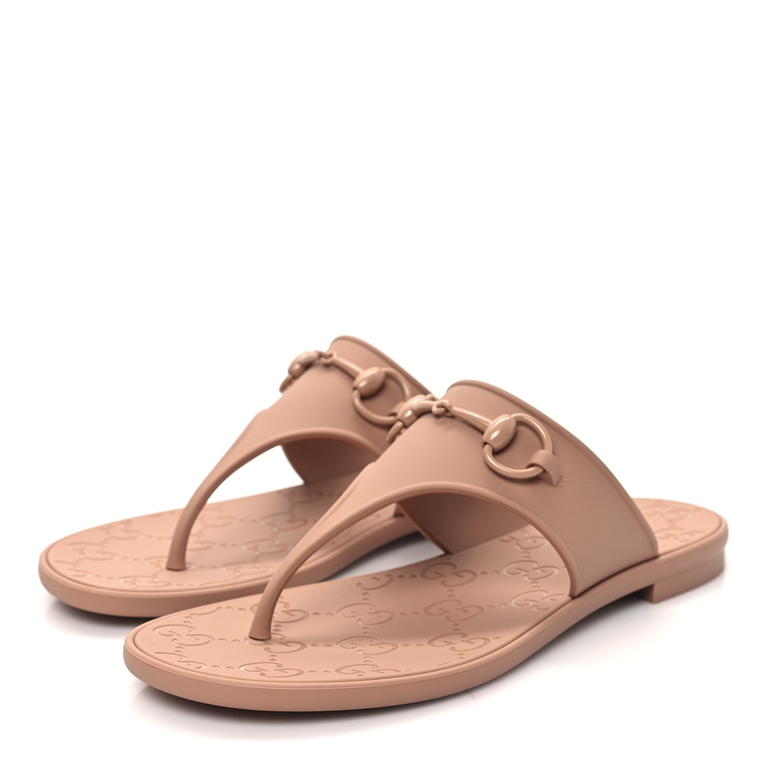 Gucci Rubber Womens Horsebit Thong Sandals 38 Vintage Camel 3 of 9